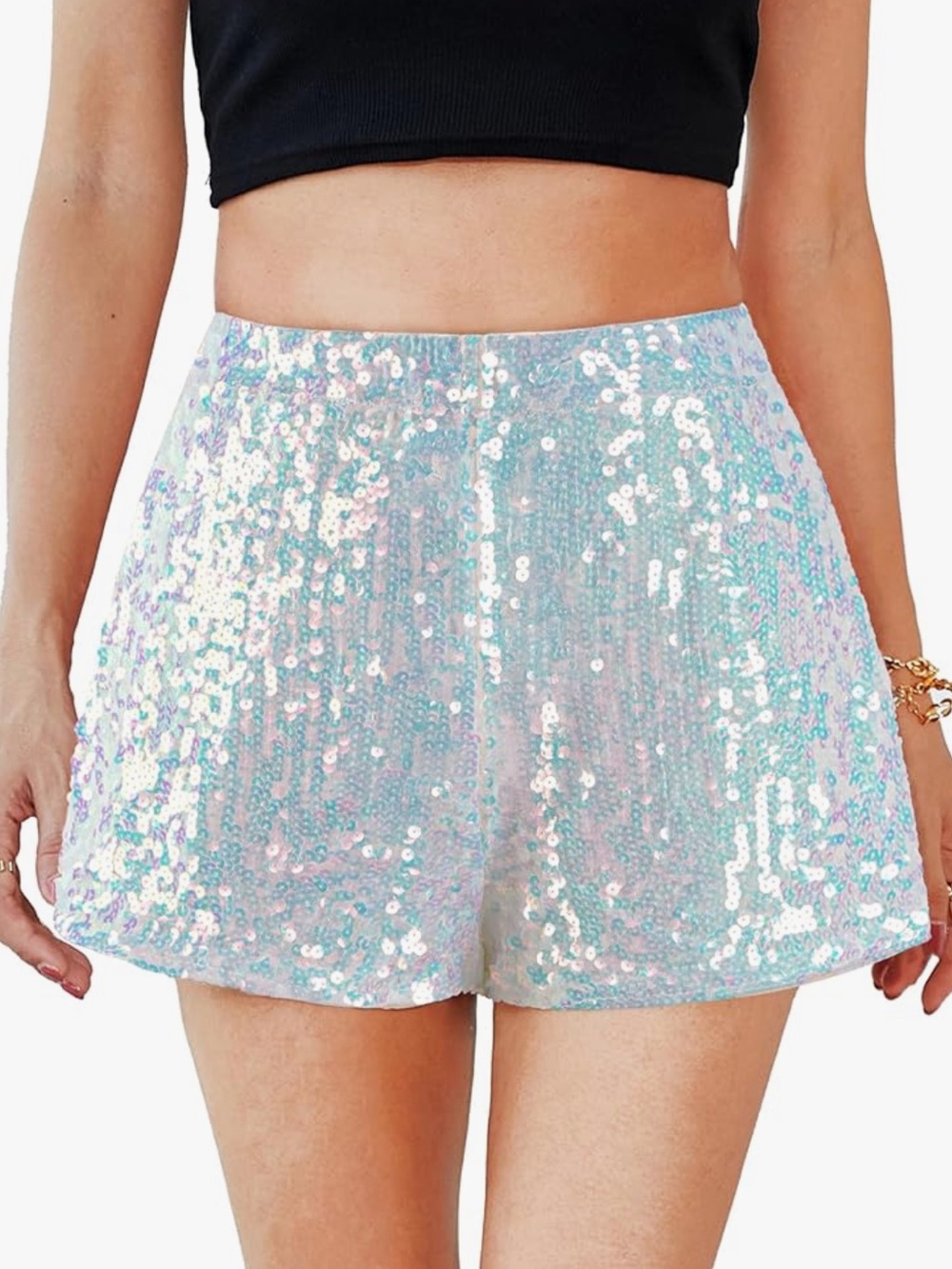 Maner / Sequin Party Shorts / Iridescent White